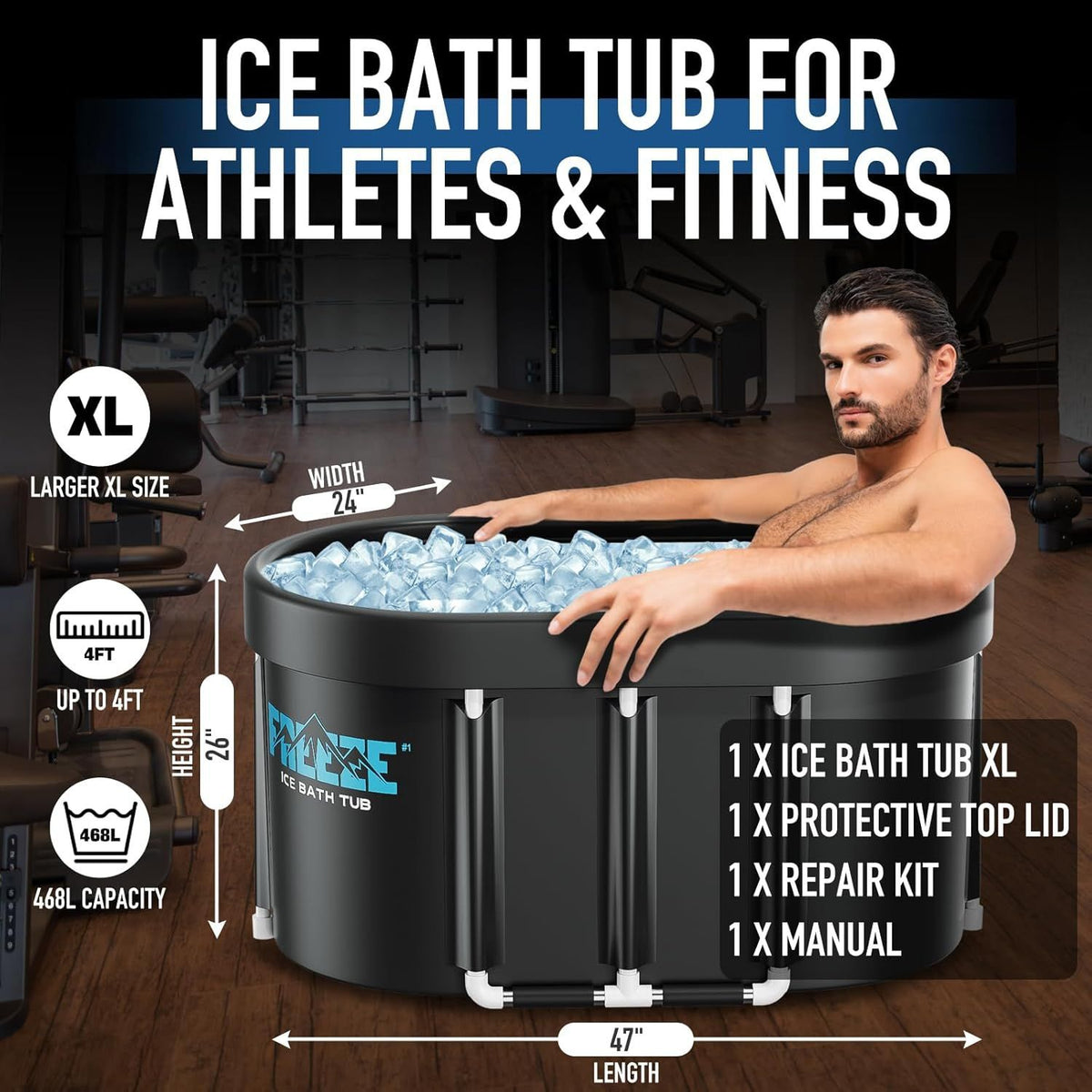 Portable Ice Bath Tub for Athletes with Aluminum Alloy Stand, Foldable Cold Plunge Barrel for Muscle Recovery