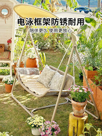Outdoor Patio Swing Chair with Canopy, 2-Seater Garden Hammock Rocking Chair for Balcony Villa