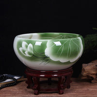 Hand-Painted Ceramic Fish Tank with Base for Goldfish, Turtles, and Lotus Plants