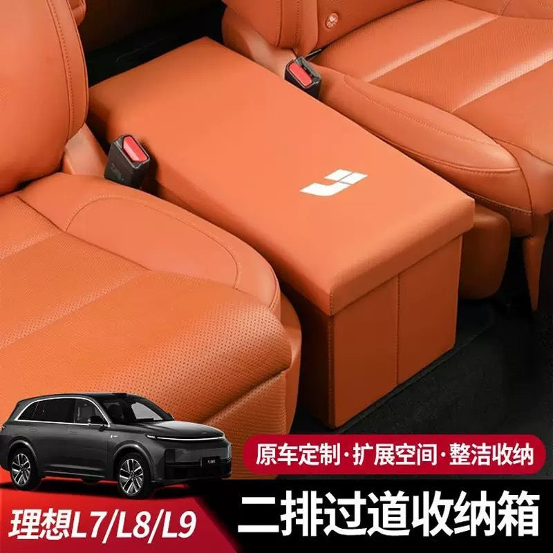 Li Auto L8/L9 Car Seat Gap Organizer, Foldable Leather Storage Box for Rear Seat Aisle