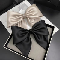 Mesh Pearl Black Bow Hair Clip for Women, Elegant Satin Top Clip Hair Accessory