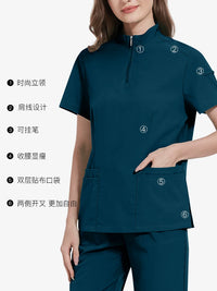 Unisex V-Neck Scrub Set with Short Sleeves and Straight Leg Pants