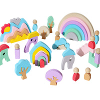 Kids Wooden Fairy Town Rainbow Stacking Blocks Educational Toy