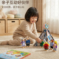 Wooden Posable Doll Family Set for Kids, Articulated Figures for Imaginative Play