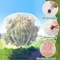Garden Plant Insect Net Cover with Drawstring and Zipper for Greenhouse Fruit Trees Bird Protection