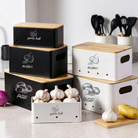 Kitchen Storage Canister Set with Bamboo Lids - Metal Food Containers for Potato, Onion, Garlic