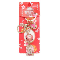 Japanese Lucky Cat Keychain with Alloy Bell & Cherry Blossom Charm for Bags, New Year Gift