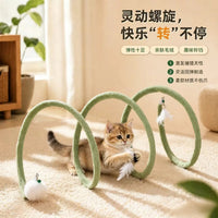 Collapsible Cat Tunnel with Dangling Mouse and Feather Toys for Indoor Cats