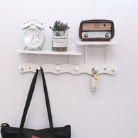 Solid Wood Wall-Mounted Entryway Coat Rack with Hooks and Key Holder
