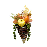 Harvest Festival Pumpkin Wall Hanging Basket with Artificial Flowers