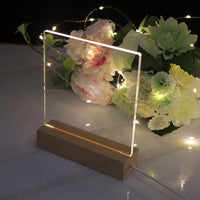 LED Message Board with Luminous Acrylic Panel and Wooden Base, Erasable DIY Night Light