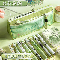 Creative Chinese Style Large Capacity Double-Layer Canvas Pencil Case for Students
