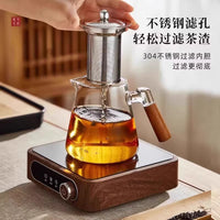 Heat-Resistant Glass Teapot with Wooden Side Handle for Blooming Tea & Boiling Water, Teaware Set