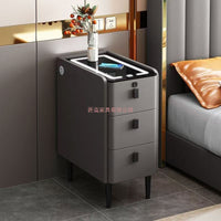 Ultra-Narrow Solid Wood Nightstand with Wireless Charging and Smart Lock, Modern Minimalist Bedside Table