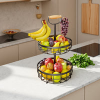 2-Tier Fruit Basket with Banana Hanger, Detachable Kitchen Storage for Fruits and Vegetables
