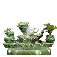 Ceramic Tabletop Water Fountain with Fish Tank Oxygenator and LED Light for Home Decor