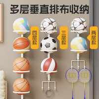 Wall-Mounted Sports Ball Storage Rack - No-Drill Organizer for Basketball, Football, Volleyball, Badminton