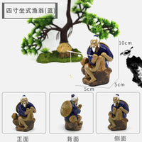 Ceramic Fishing Old Man Figurine for Aquarium and Landscape Decor