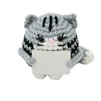 Positive Crochet Cat Doll with Affirmation Card, Handmade Knitted Animal Figurine