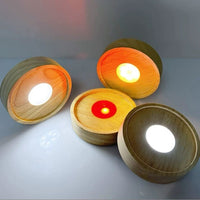 Wireless Base Round Battery Touch Control Night Light with Solid Wood Luminous Base and Soft Light Cover