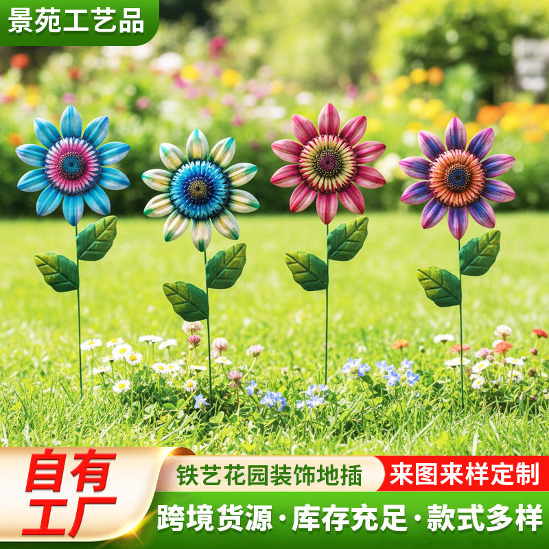 Outdoor Garden Metal Sunflower Stake Decor for Yard and Patio