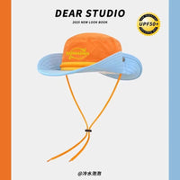 Women's Color Block Bucket Hat with Smile Face Patch for Outdoor Hiking and Travel