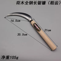 Ninja Bear Handheld All-Steel Long Saw Sickle for Weeding and Agricultural Use with Wooden Handle
