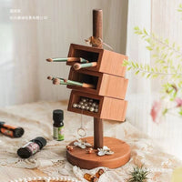 Wooden Desk Organizer with Pen Holder and Remote Control Storage, Chinese Style