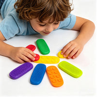 Silicone Sensory Stones Fidget Toy Set with Suction Cups, Multi-Color Textured Sensory Strips for Stress Relief