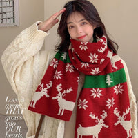Christmas Reindeer Knitted Scarf for Women, Warm Neck Protection, Thickened Korean Style