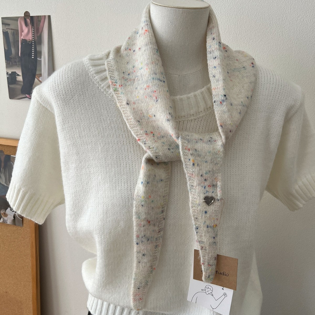 Korean Design Wool Blend Knitted Triangle Scarf for Women, Autumn Winter Decorative Shawl Neck Warmer
