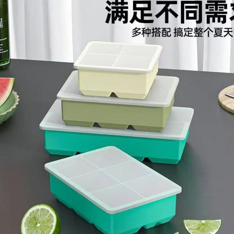 Silicone Ice Cube Tray with Lid, Large Square Ice Cube Mold, Food-Grade, Easy Release, High Capacity Storage Box