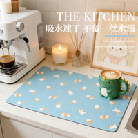 PU Leather Diatomaceous Earth Absorbent Mat for Kitchen Countertops & Bar, Heat-Resistant Table Placemat