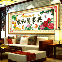 Qingfei Stamped Cross Stitch Kit for Living Room Decor - "Harmony & Prosperity" Gourd Design