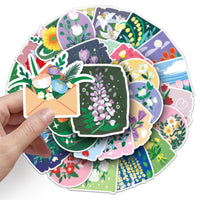50 Pcs Oil Painting Style Floral Graffiti Stickers for Scrapbooking and Decoration