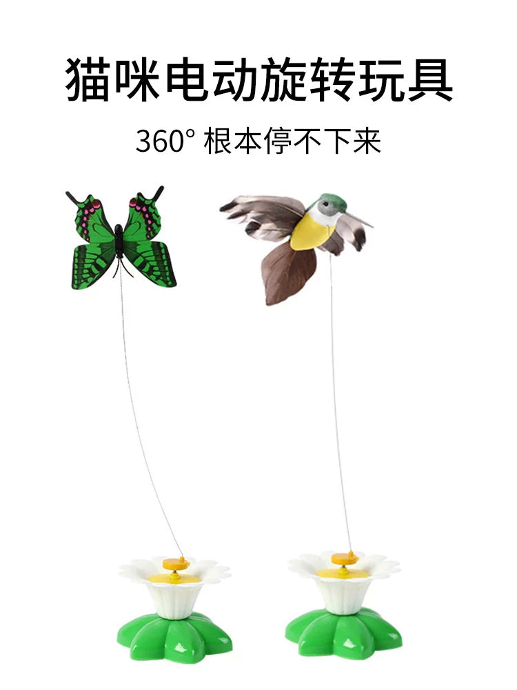 Automatic Rotating Bird Cat Toy for Indoor Cats, Interactive Electric Kitten Teaser with Spring and Sound