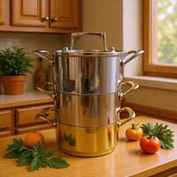 Stackable Stainless Steel Mini Hot Pot with Handles, Induction Cooktop & Gas Stove Compatible