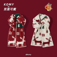Christmas Reindeer Knitted Scarf for Women, Warm Neck Protection, Thickened Korean Style