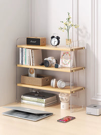 Acrylic Desktop Storage Shelf with Wooden Base for Office and Home Organization