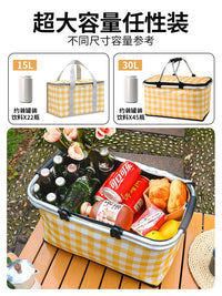 Foldable Insulated Picnic Basket with Aluminum Frame for Outdoor Camping, Car Travel, and Food Delivery