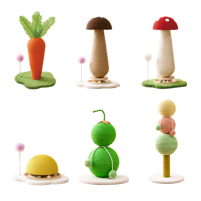 Pet Cat Scratching Post with Sisal Rope and Playful Vegetable Designs