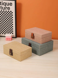 Rattan-Style Wooden Storage Box with Lid for Desktop Organization and Jewelry