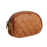 Quilted PU Leather Coin Purse with Double Zipper and Key Ring, Mini Card Holder for Women