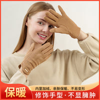 Women's Winter Warm Suede-like Double-Layer Plush Convertible Touchscreen Gloves with Metal Tag for Outdoor Cycling