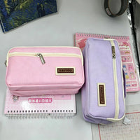 Minimalist Large Capacity Solid Color Pencil Case with Handle, Multi-layer Portable Storage Bag for Students and Office