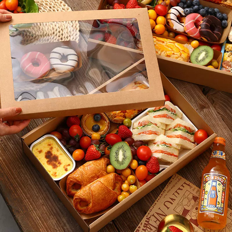 Disposable Kraft Paper Picnic Lunch Boxes with Lids for Outdoor Camping & BBQ
