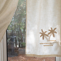 HEGALY Japanese Noren Doorway Curtain with Coconut Tree Print, Linen Blend, No-Drill Installation, Light Filtering