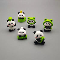 Cute Bamboo Panda Animal Figurines Desktop Ornaments Car Decor Set