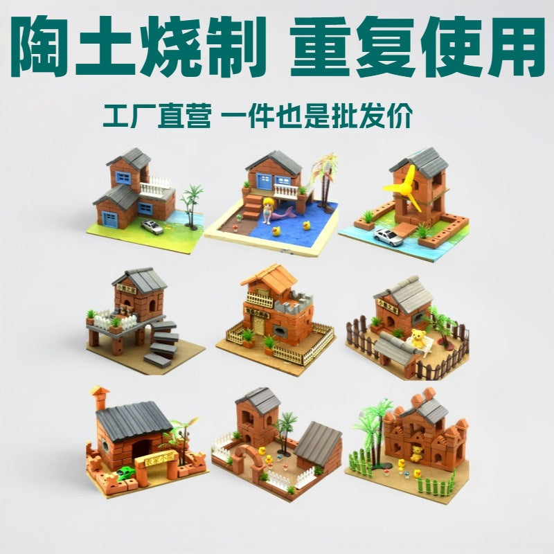 Mini Mason Building Model Kit DIY Small Bricks Real Cement House Construction Toy for Kids