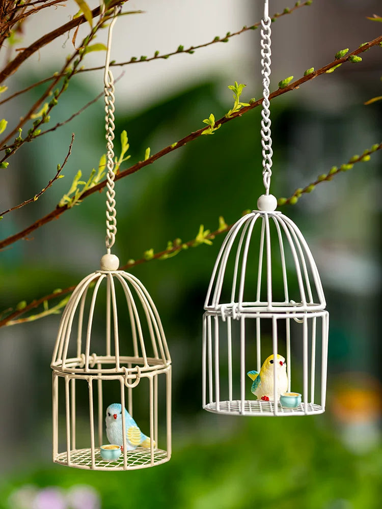 Mini Bird Cage Iron Art Hollow Ornament for Garden Patio Green Plants DIY Hanging Decoration
